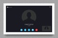 Video call screen template. User interface of video call. Online calling. Concept of conference, online learning and work